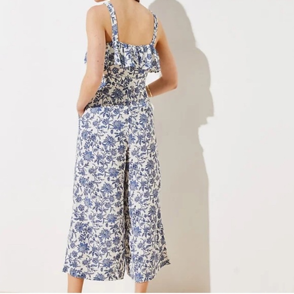 LOFT Trellis Garden Floral Sleeveless Wide Leg Jumpsuit size 0 - Picture 8 of 17